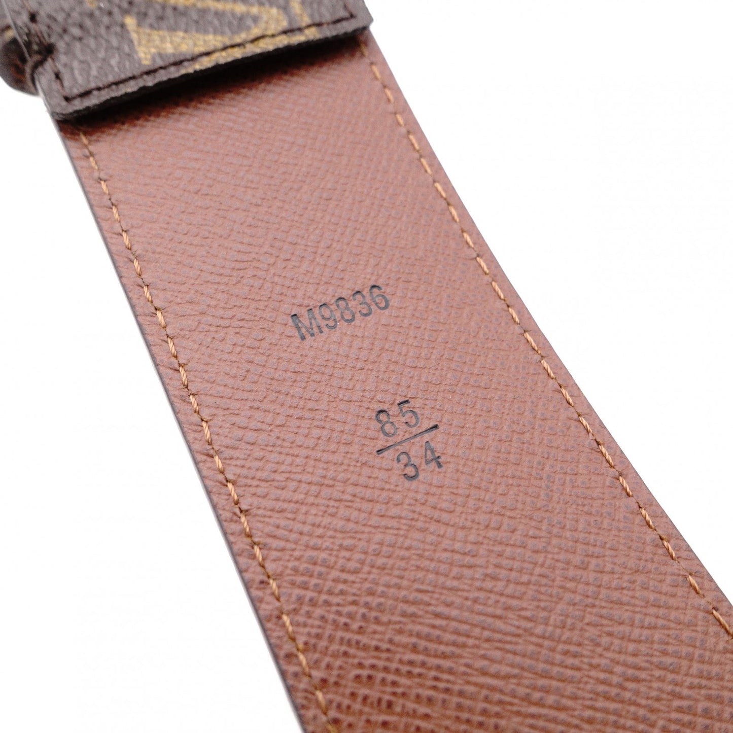 LOUIS VUITTON Monogram Canvas Belt, PVC Leather, Brown, Size 85
