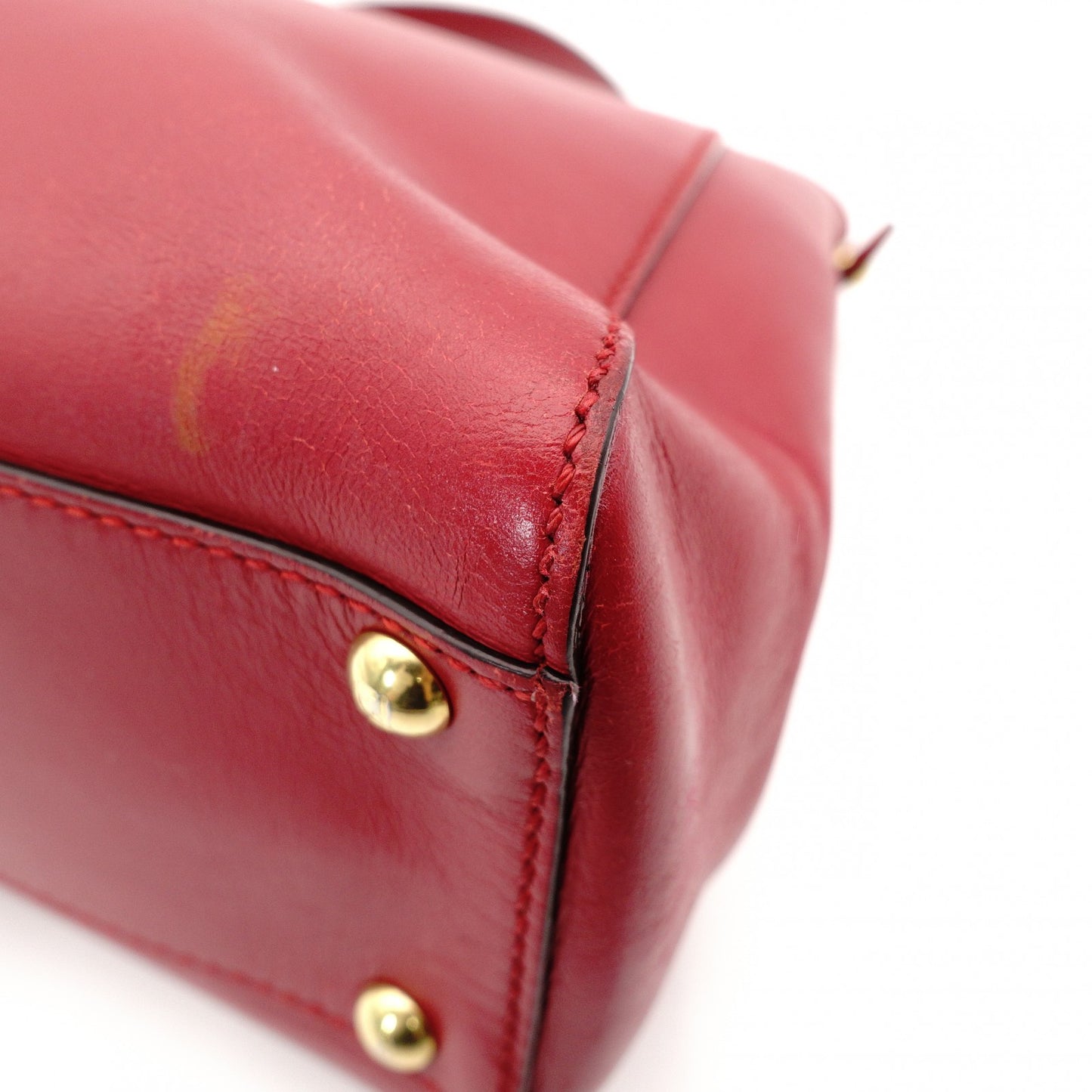 FENDI Peekaboo Handbag 2-Way Leather Red Shoulder Bag Red Gold Hardware 7-11-477