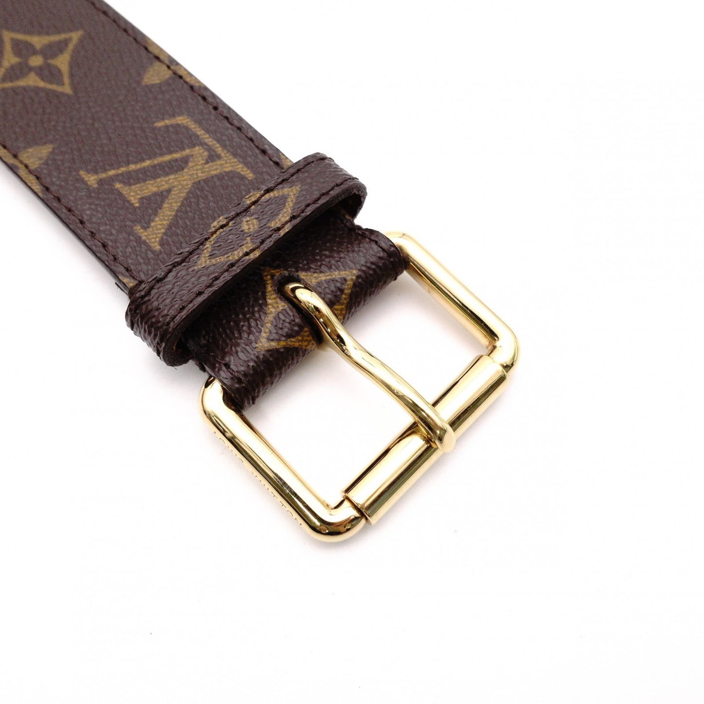 LOUIS VUITTON Monogram Canvas Belt, PVC Leather, Brown, Size 85