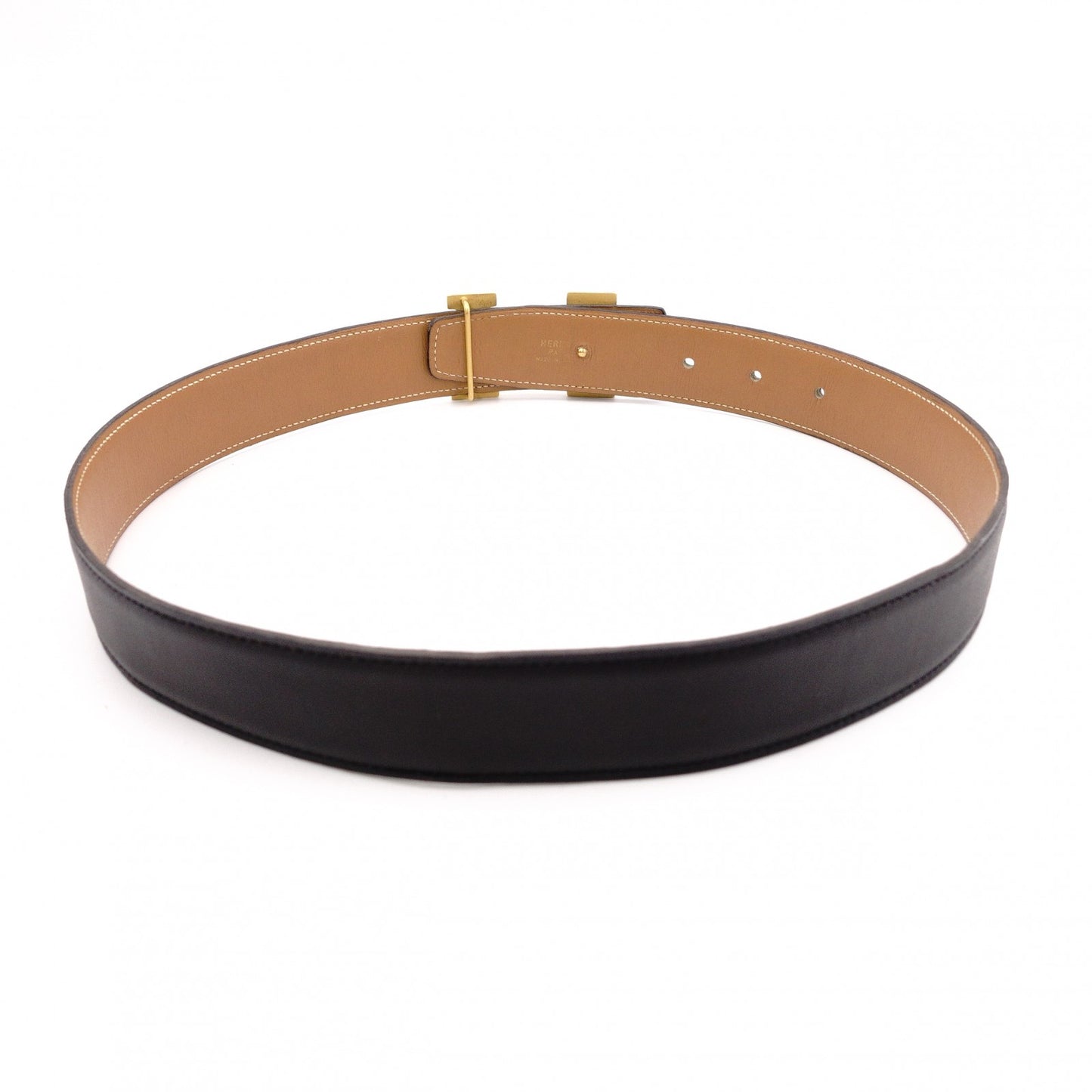 HERMES H Belt, Leather, Black, Reversible, Gold Hardware