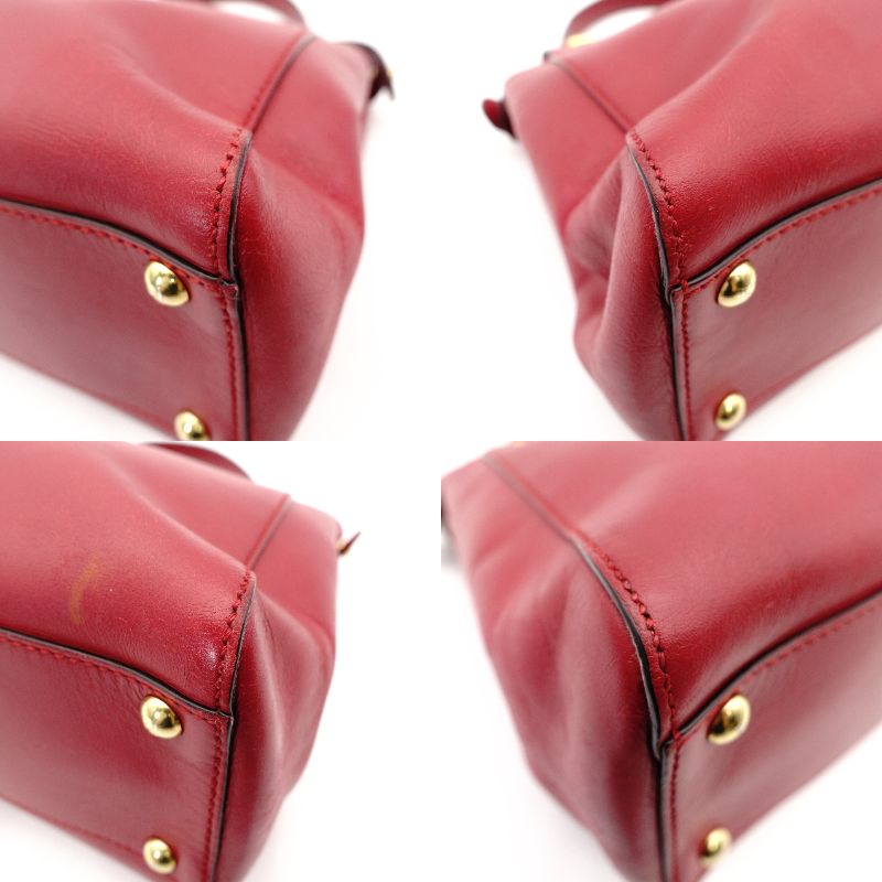 FENDI Peekaboo Handbag 2-Way Leather Red Shoulder Bag Red Gold Hardware 7-11-477