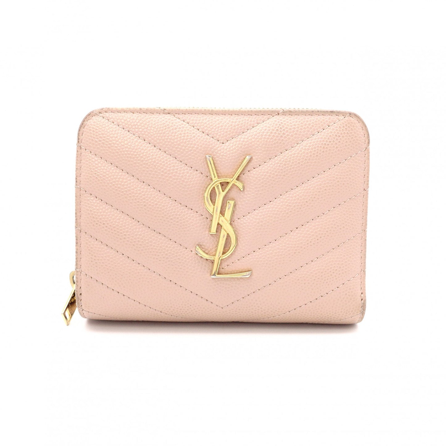 SAINT LAURENT Cassandra Bifold Wallet, Leather, Pink Beige, Gold Hardware