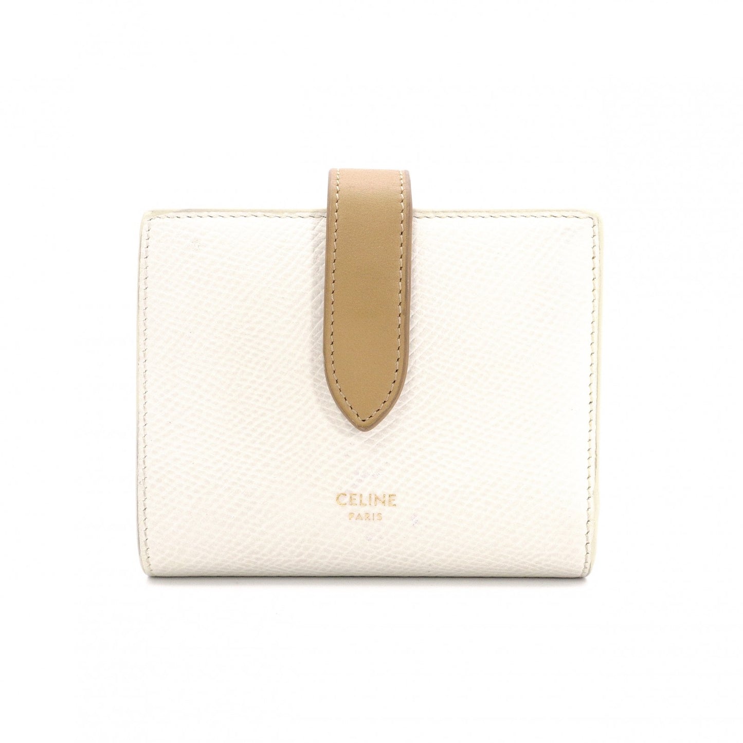 CELINE Strap Bifold Wallet, Leather, Beige, Wallet