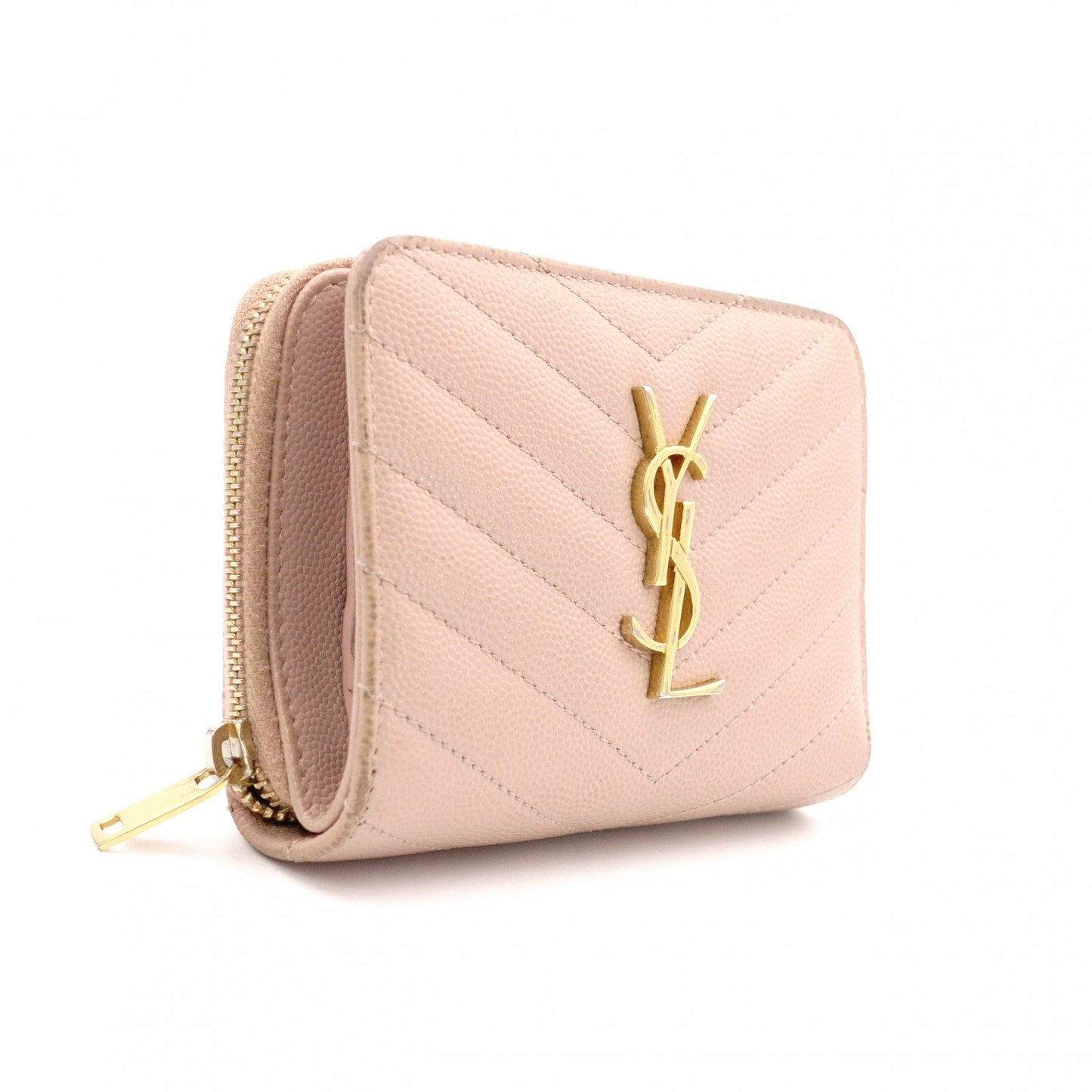 SAINT LAURENT Cassandra Bifold Wallet, Leather, Pink Beige, Gold Hardware