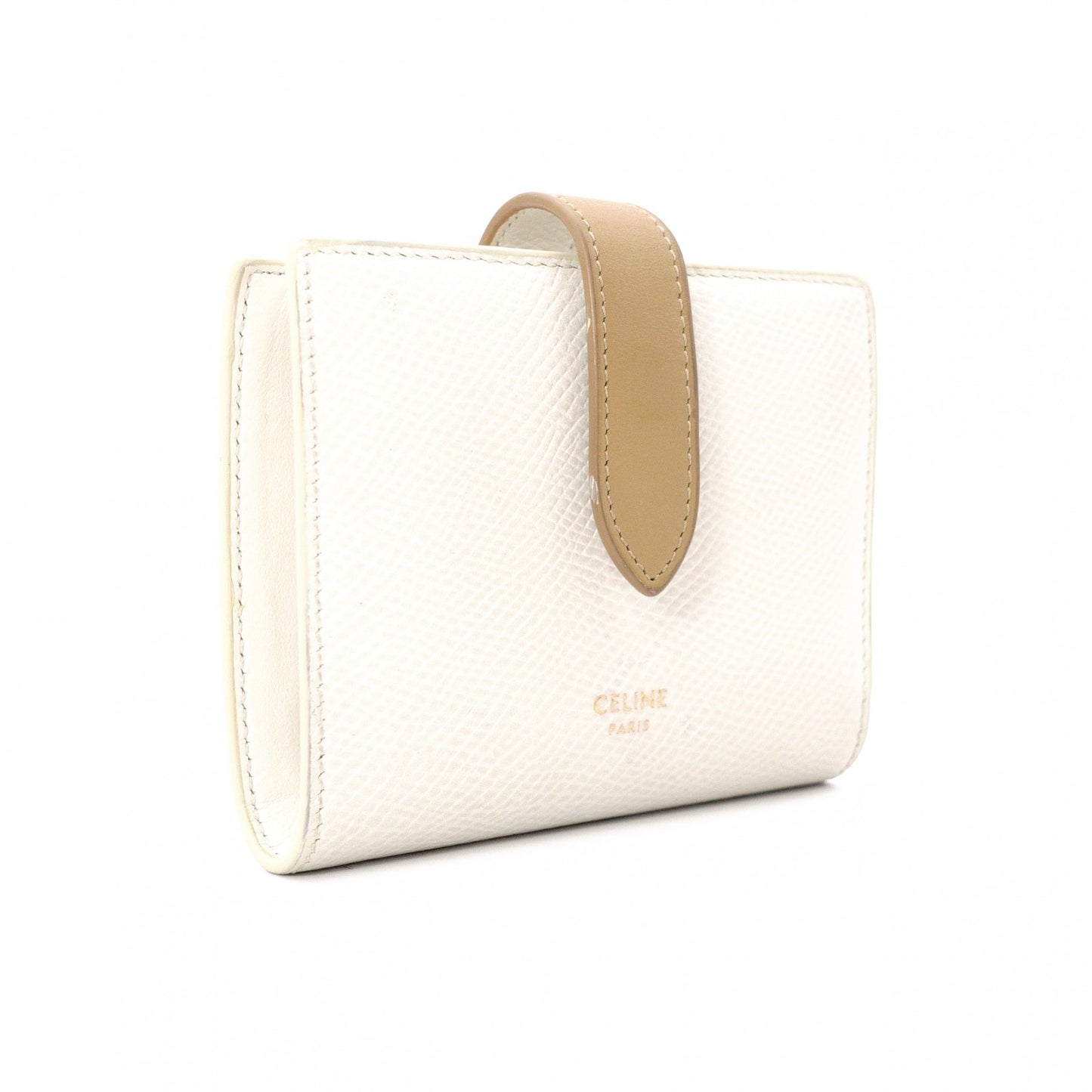 CELINE Strap Bifold Wallet, Leather, Beige, Wallet