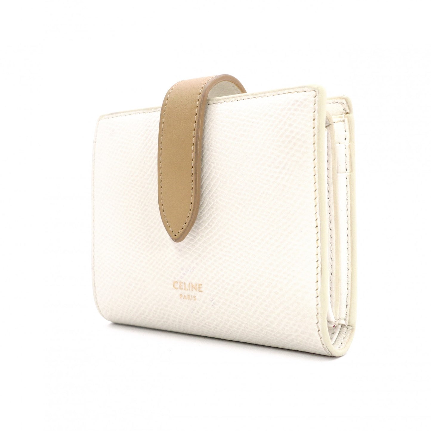 CELINE Strap Bifold Wallet, Leather, Beige, Wallet
