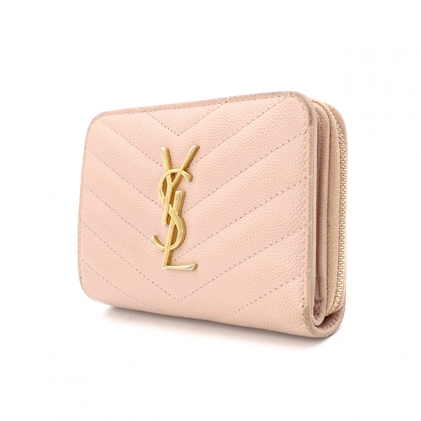 SAINT LAURENT Cassandra Bifold Wallet, Leather, Pink Beige, Gold Hardware