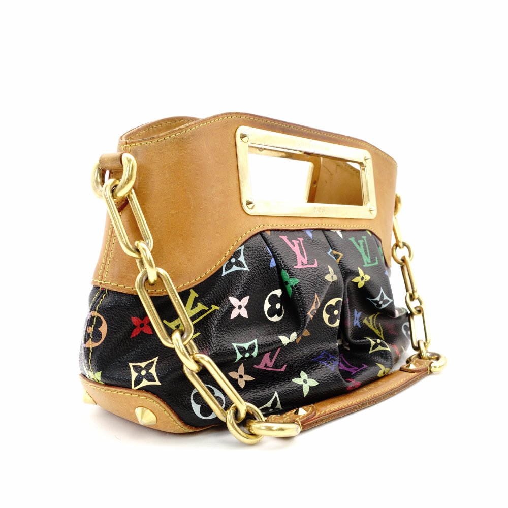 LOUIS VUITTON Monogram Multicolore Judy PM Satchel Handbag Black Shoulder M40258 Black 7-10-315