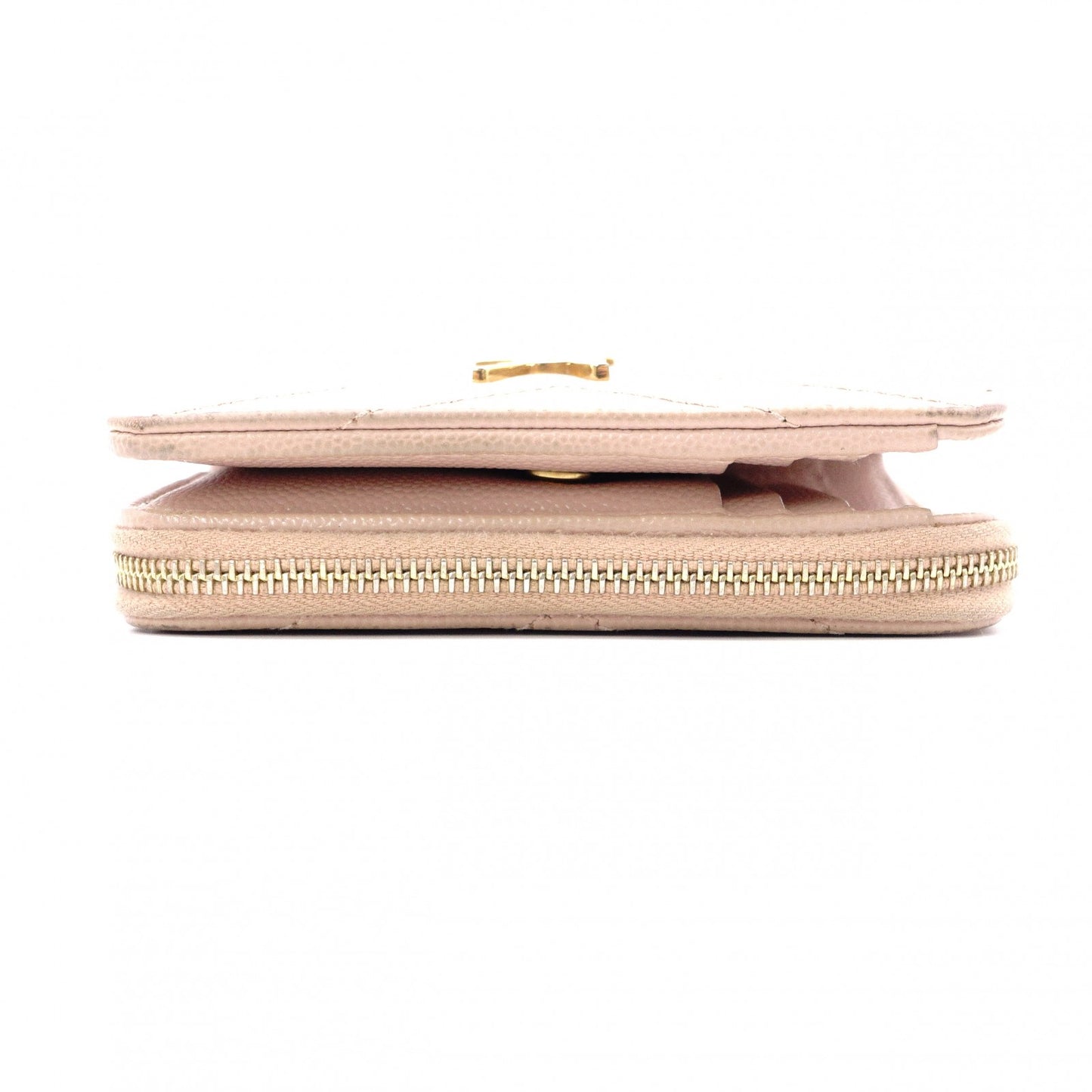 SAINT LAURENT Cassandra Bifold Wallet, Leather, Pink Beige, Gold Hardware