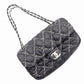 CHANEL Parisian Matelassé Nylon Tweed On-Stitch Double Chain Shoulder Bag Gray Nylon Silver Hardware 7-11-761