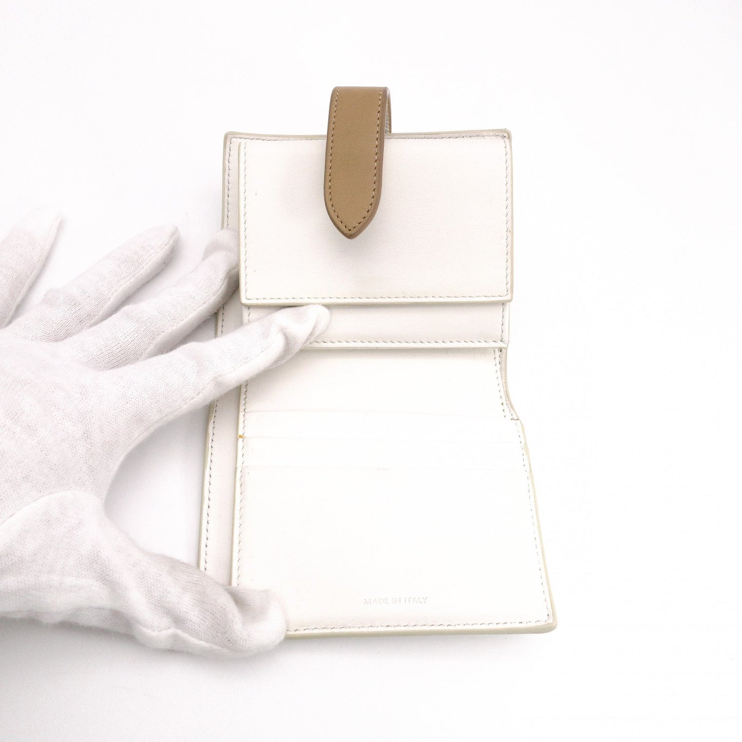 CELINE Strap Bifold Wallet, Leather, Beige, Wallet