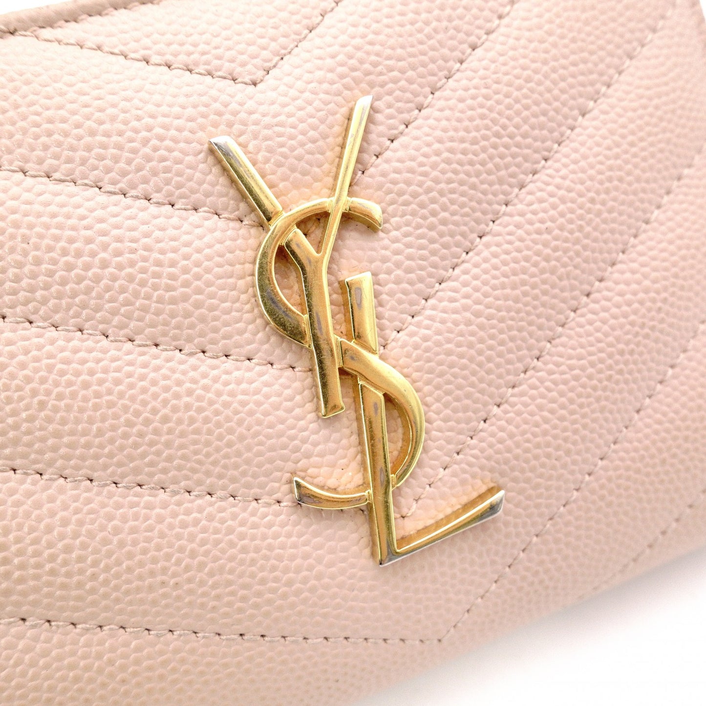 SAINT LAURENT Cassandra Bifold Wallet, Leather, Pink Beige, Gold Hardware