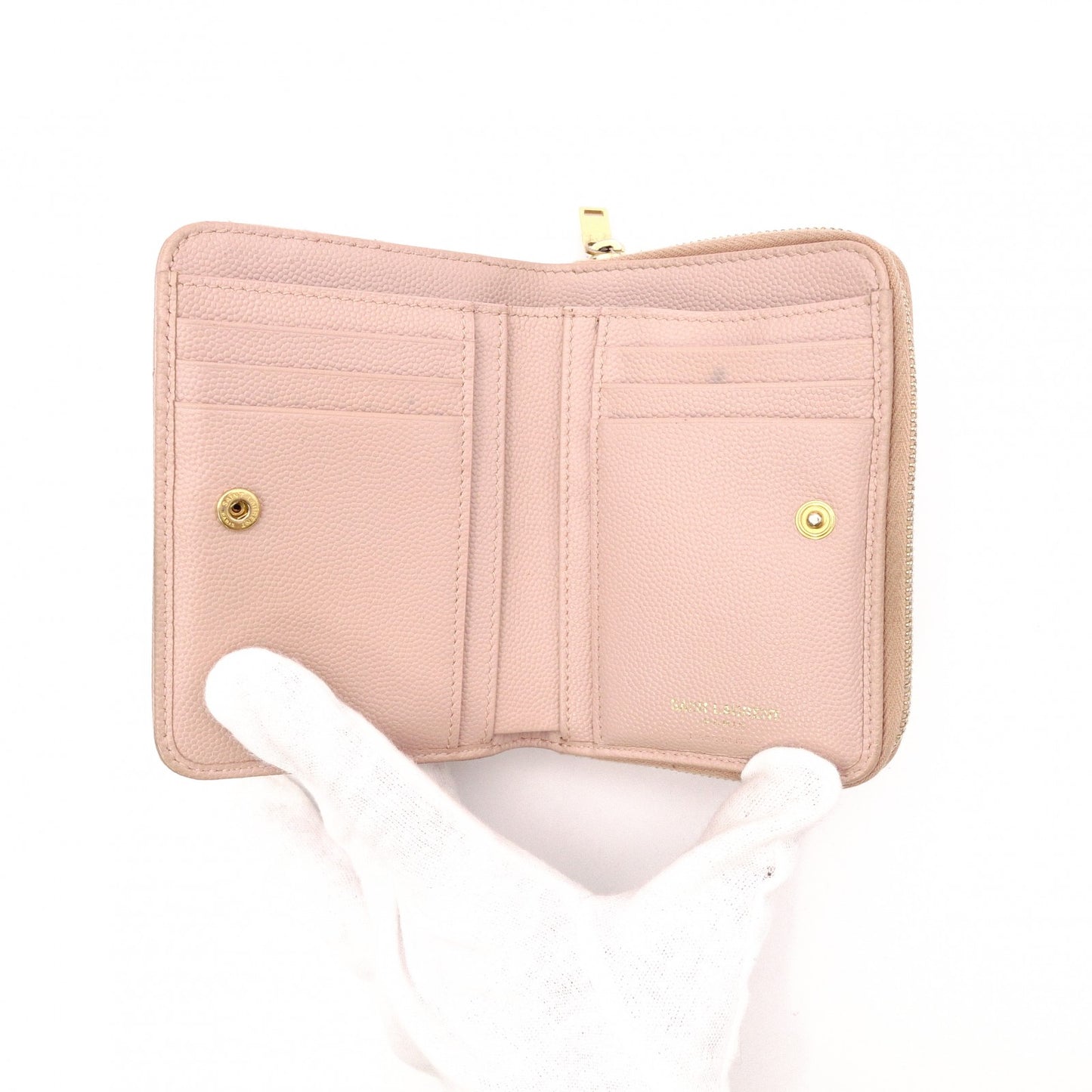 SAINT LAURENT Cassandra Bifold Wallet, Leather, Pink Beige, Gold Hardware