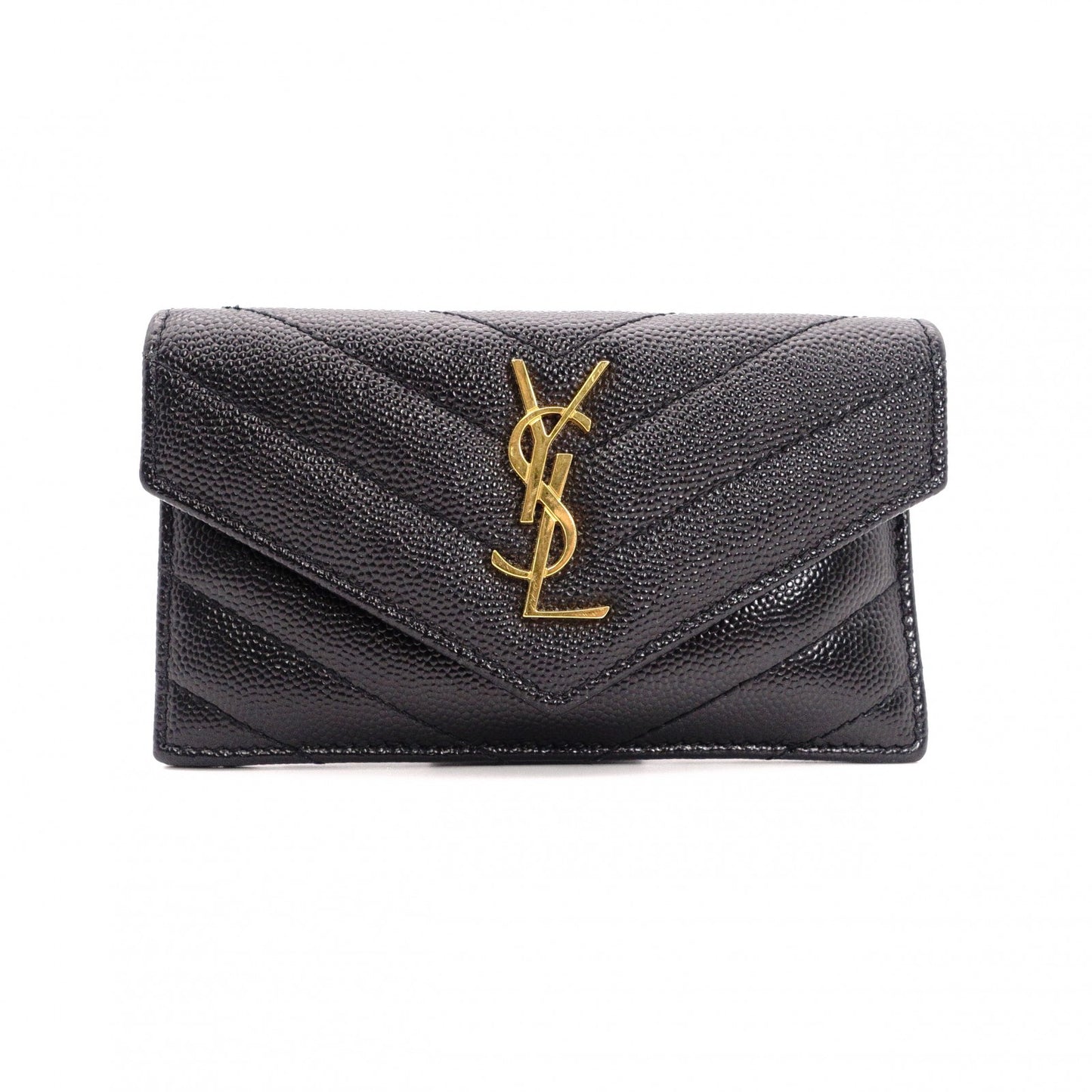 SAINT LAURENT Cassandra Coin Purse, Leather, Black, Card Holder
