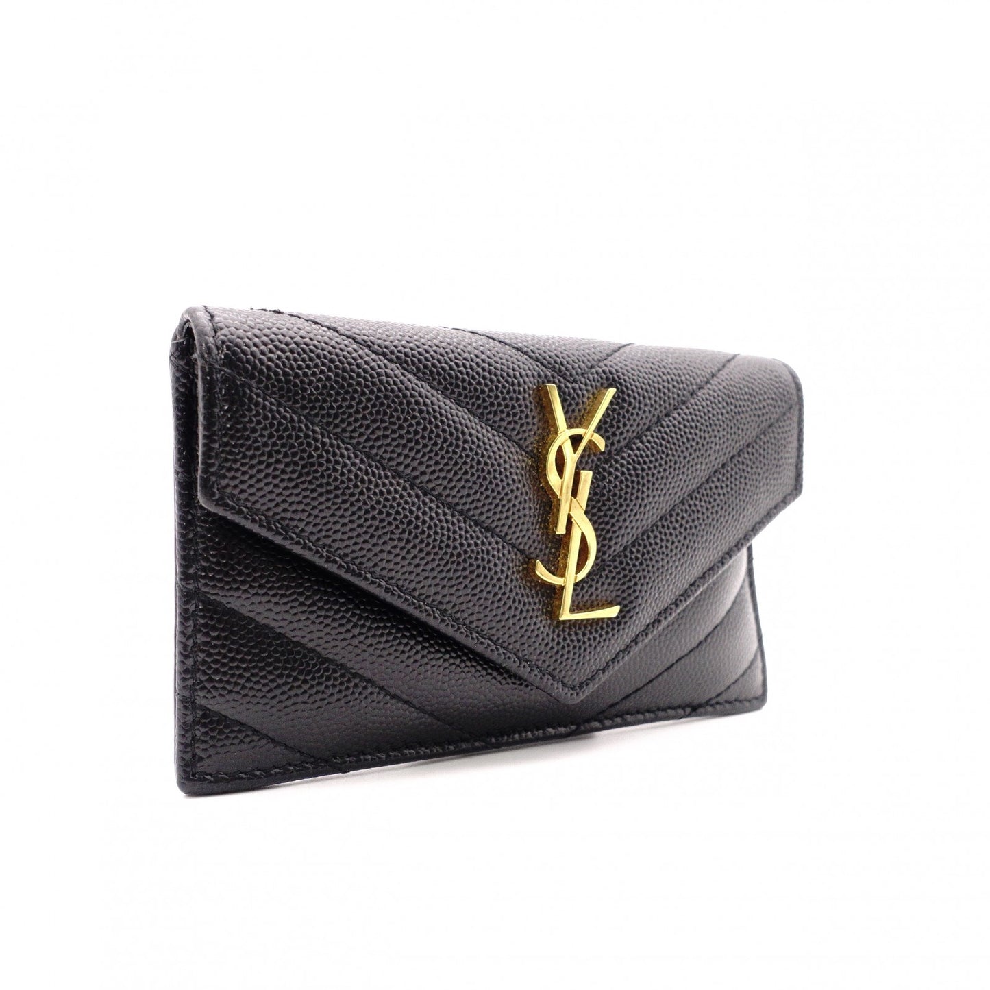 SAINT LAURENT Cassandra Coin Purse, Leather, Black, Card Holder