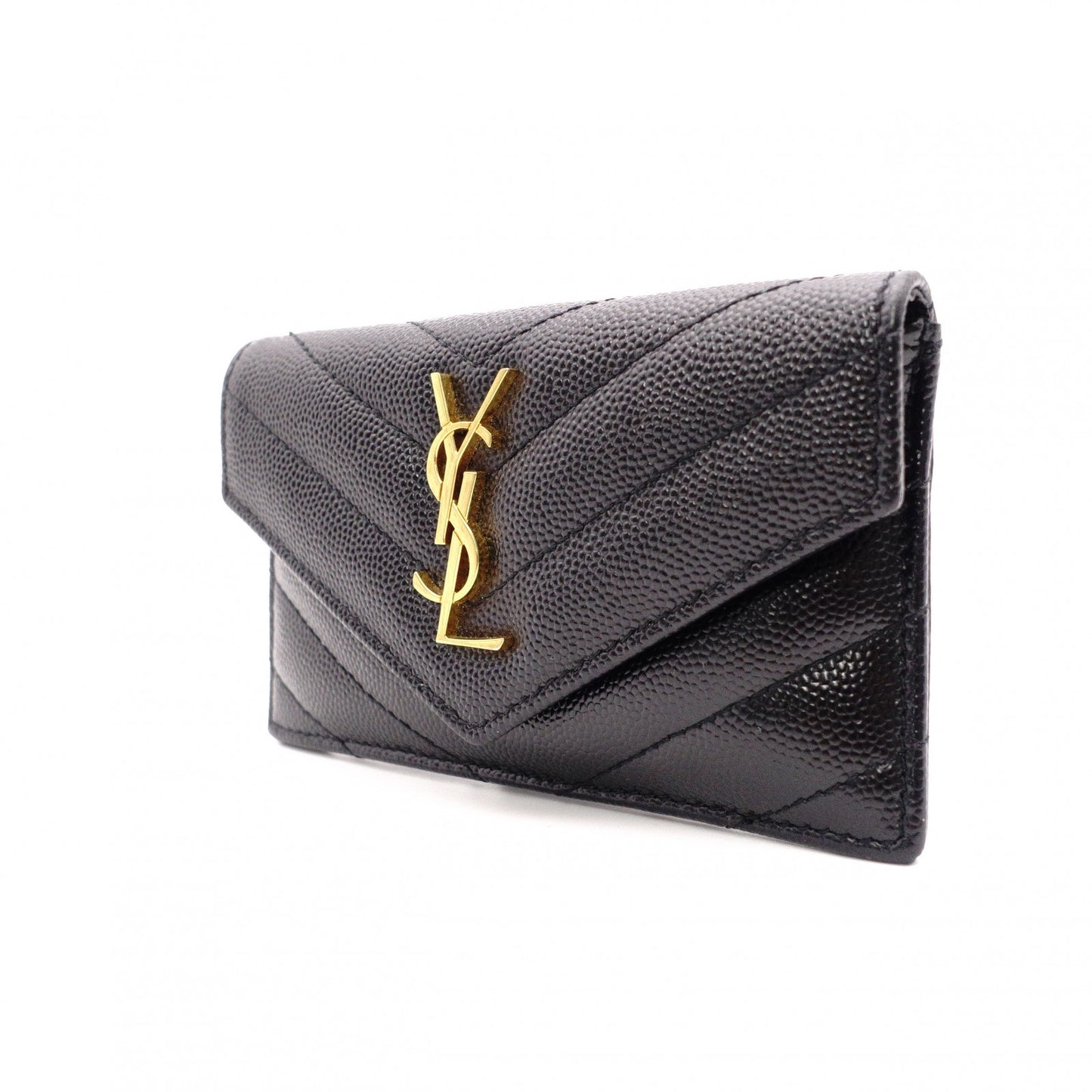 SAINT LAURENT Cassandra Coin Purse, Leather, Black, Card Holder