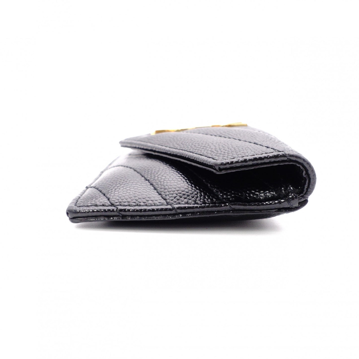 SAINT LAURENT Cassandra Coin Purse, Leather, Black, Card Holder