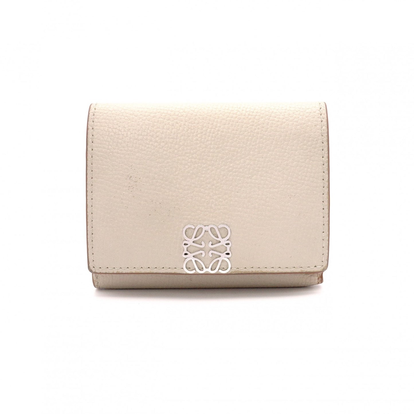 LOEWE Anagram Compact Wallet, Tri-fold, Leather, Beige