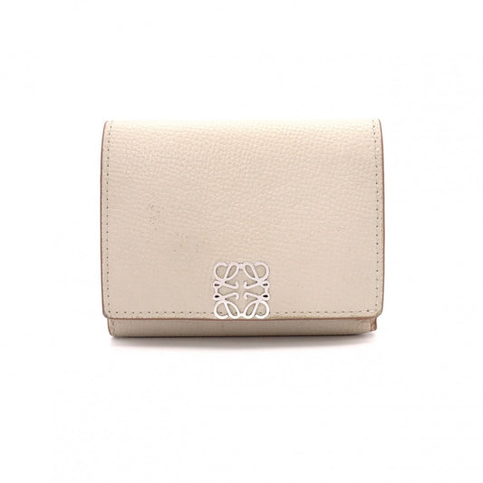 LOEWE Anagram Compact Wallet, Tri-fold, Leather, Beige