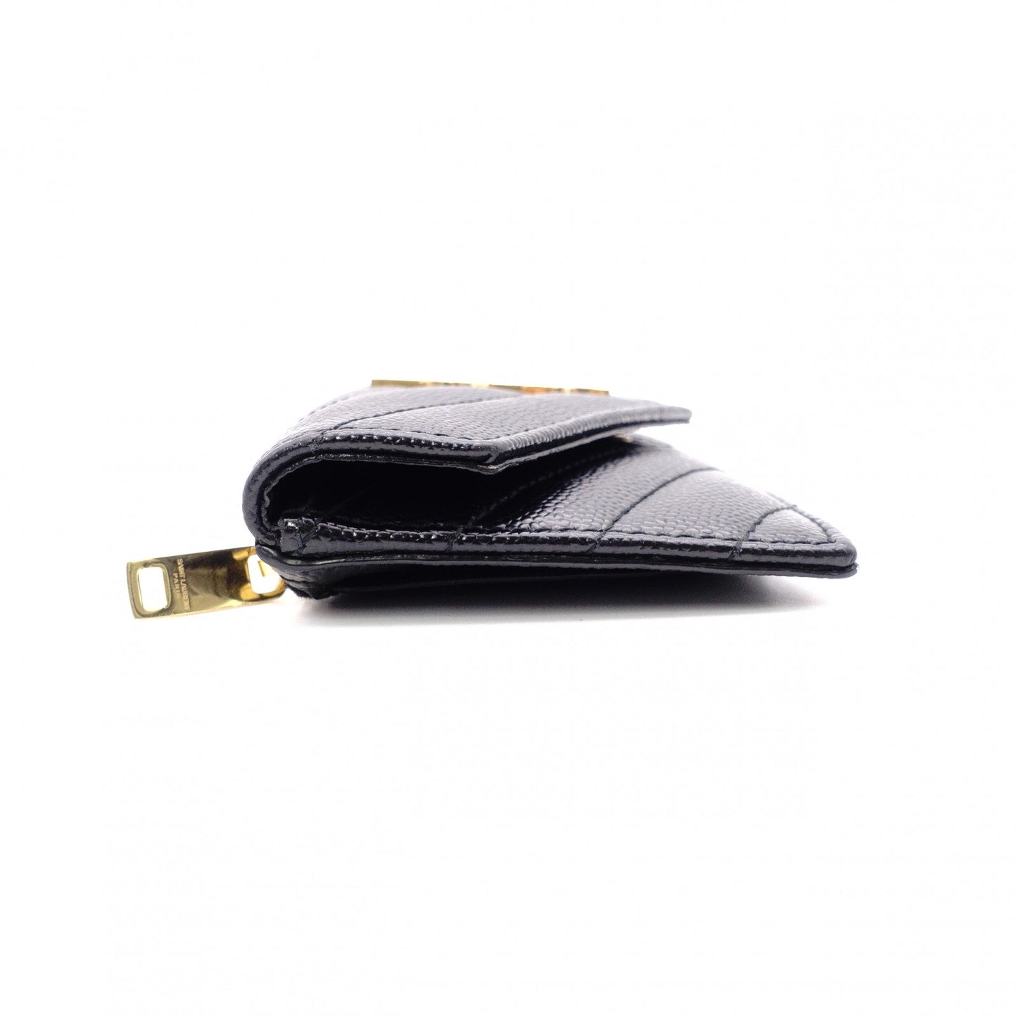 SAINT LAURENT Cassandra Coin Purse, Leather, Black, Card Holder