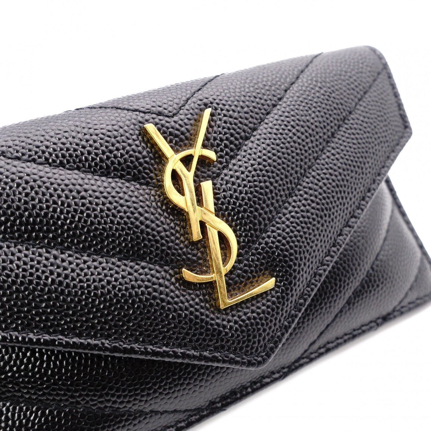 SAINT LAURENT Cassandra Coin Purse, Leather, Black, Card Holder