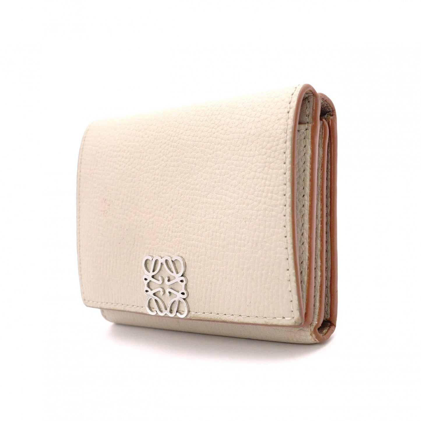 LOEWE Anagram Compact Wallet, Tri-fold, Leather, Beige