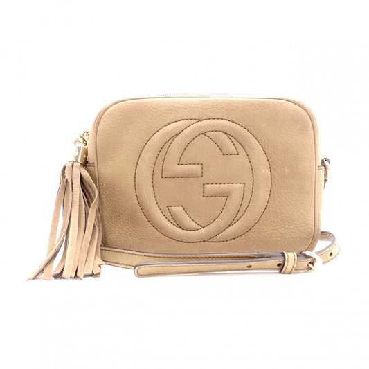 GUCCI Soho Disco Shoulder Bag, Leather, Brown, Crossbody, Tassel
