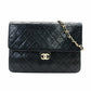 CHANEL Matelassé Chain Shoulder Bag Single Black Lambskin Black Leather Vintage Gold Hardware 7-7-486