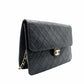 CHANEL Matelassé Chain Shoulder Bag Single Black Lambskin Black Leather Vintage Gold Hardware 7-7-486