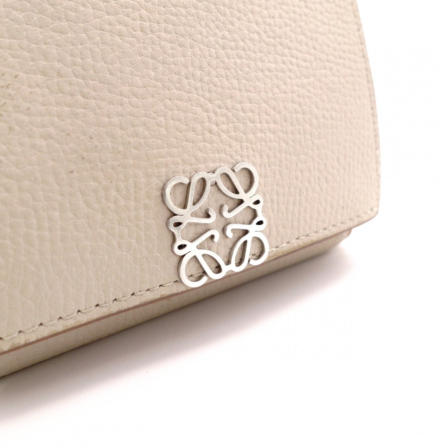 LOEWE Anagram Compact Wallet, Tri-fold, Leather, Beige
