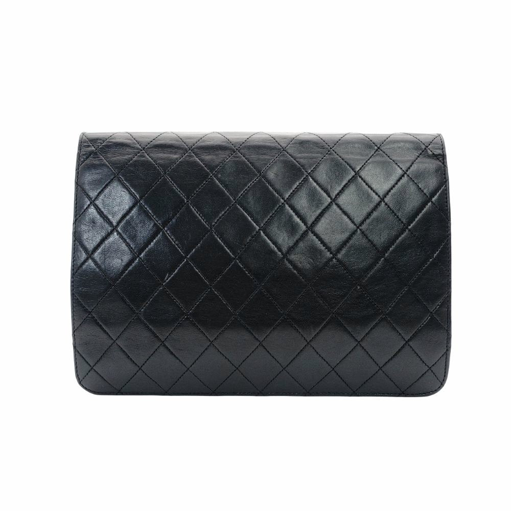 CHANEL Matelassé Chain Shoulder Bag Single Black Lambskin Black Leather Vintage Gold Hardware 7-7-486