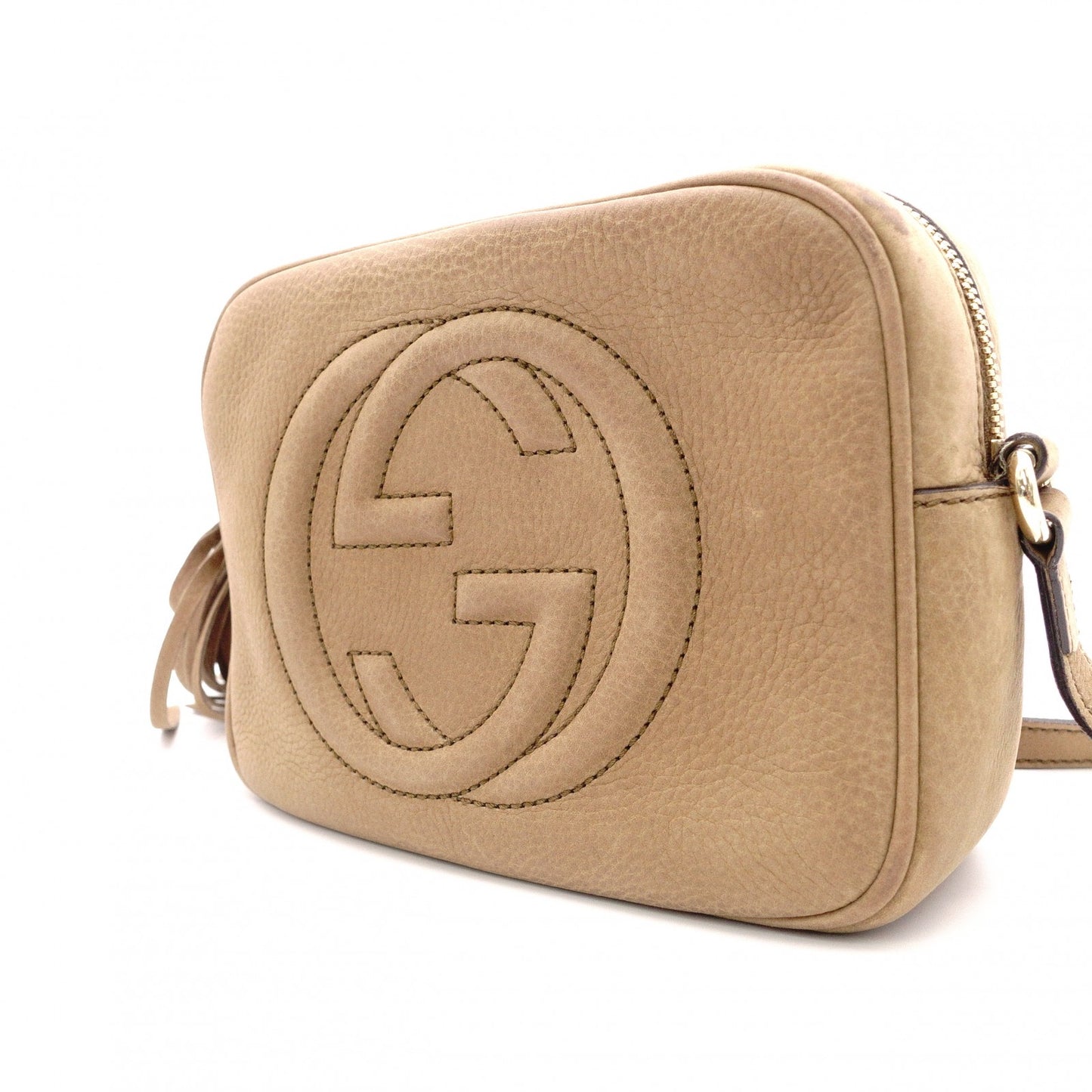 GUCCI Soho Disco Shoulder Bag, Leather, Brown, Crossbody, Tassel