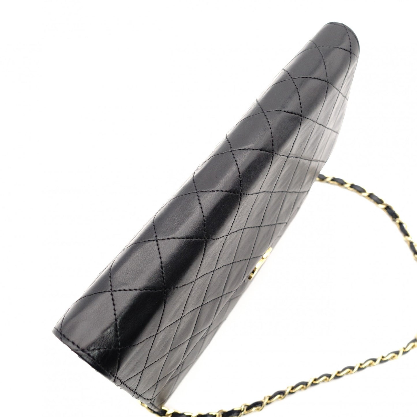 CHANEL Matelassé Chain Shoulder Bag Single Black Lambskin Black Leather Vintage Gold Hardware 7-7-486