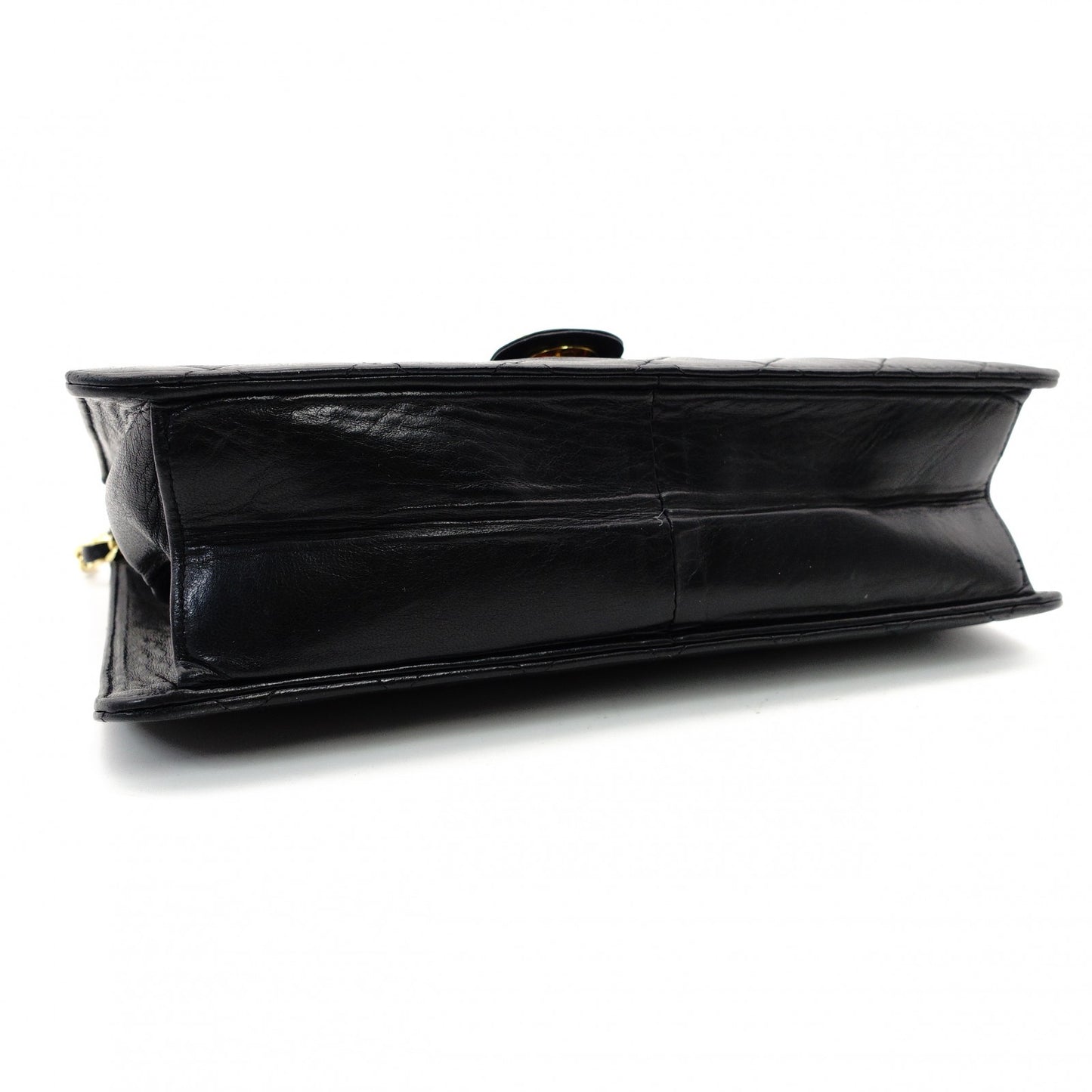 CHANEL Matelassé Chain Shoulder Bag Single Black Lambskin Black Leather Vintage Gold Hardware 7-7-486