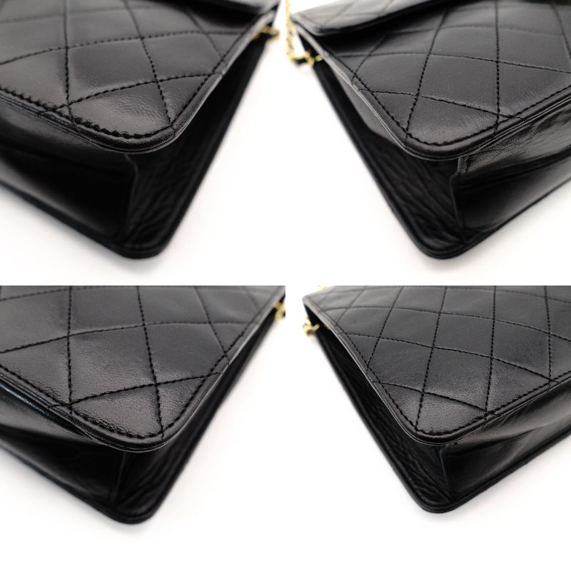 CHANEL Matelassé Chain Shoulder Bag Single Black Lambskin Black Leather Vintage Gold Hardware 7-7-486