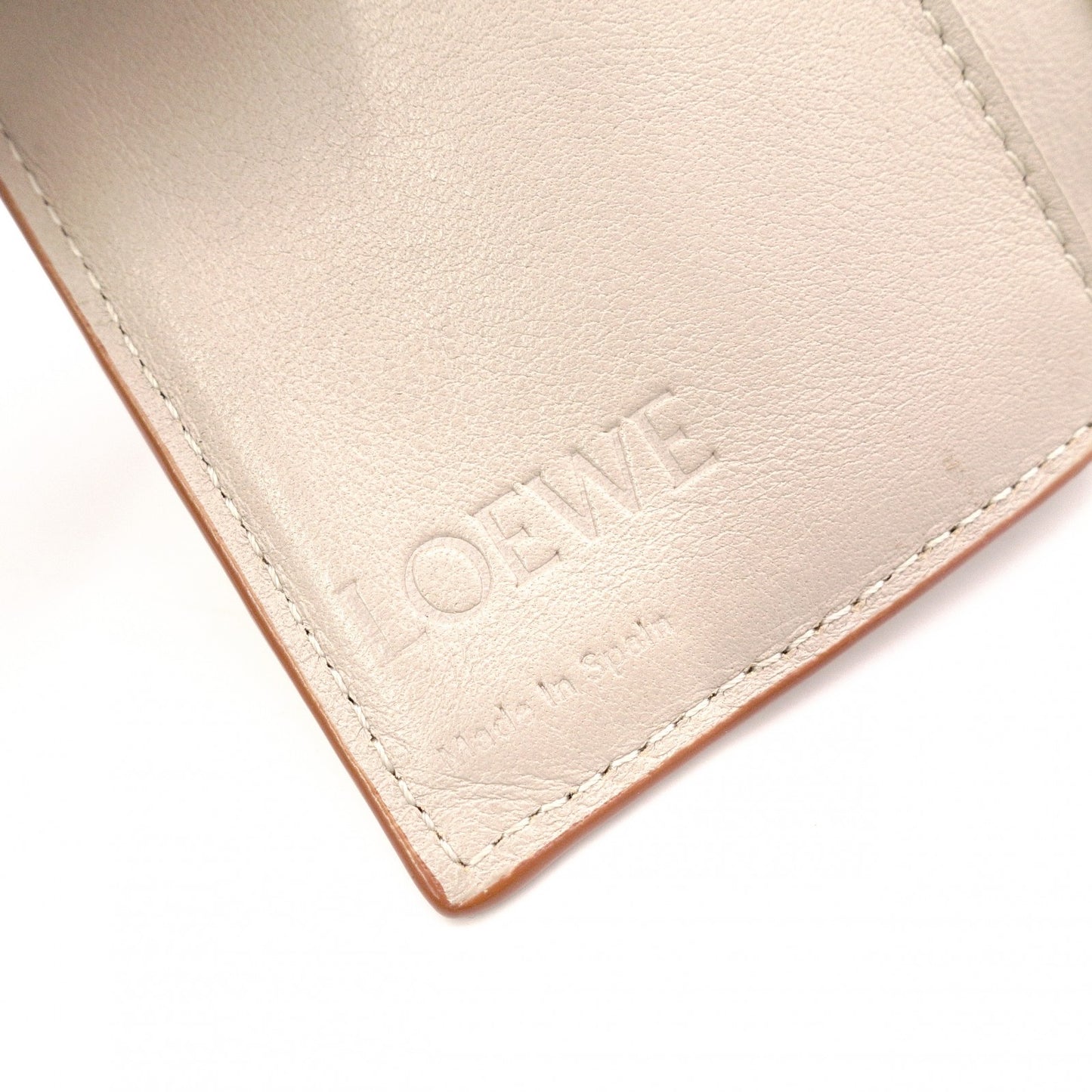 LOEWE Anagram Compact Wallet, Tri-fold, Leather, Beige