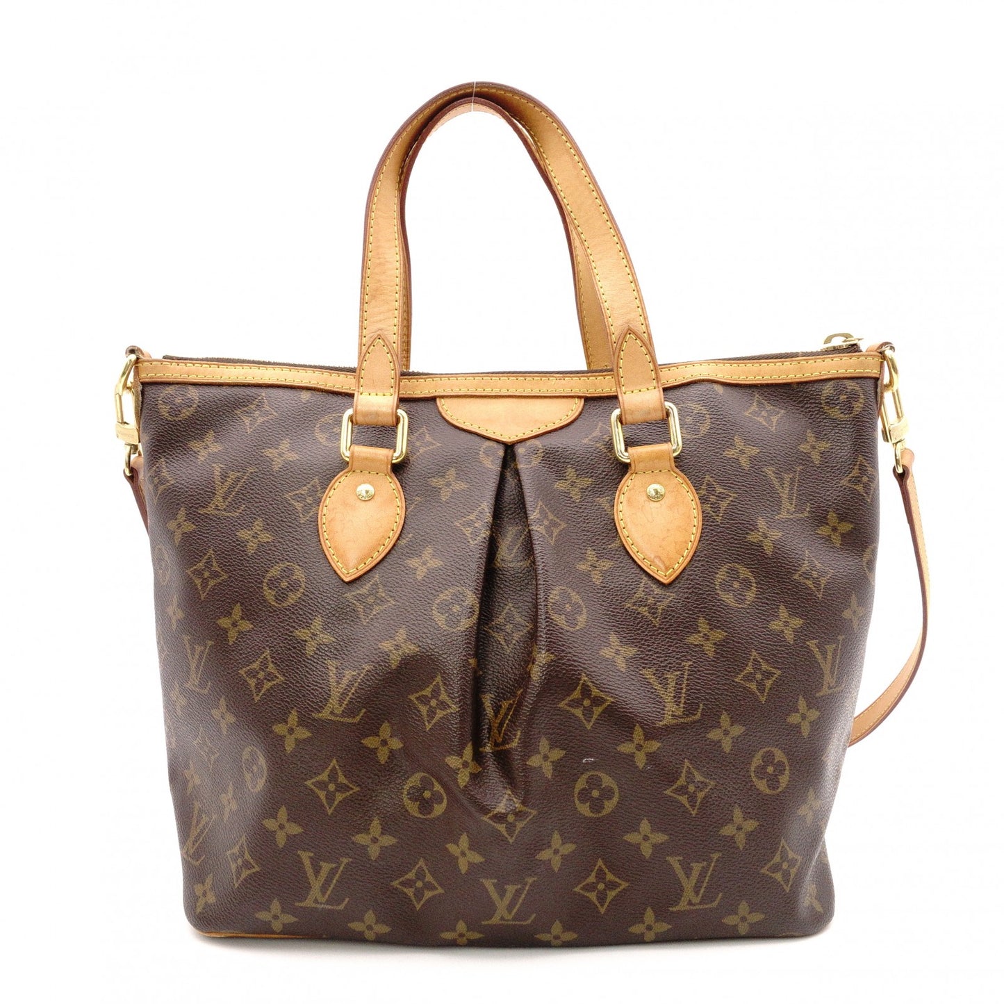 LOUIS VUITTON Palermo PM Monogram Canvas Handbag with PVC Leather Accents, Brown, 2-Way