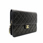 CHANEL Matelassé Chain Shoulder Bag Single Black Lambskin Black Leather Vintage Gold Hardware 7-12-077