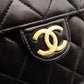 CHANEL Matelassé Chain Shoulder Bag Single Black Lambskin Black Leather Vintage Gold Hardware 7-12-077
