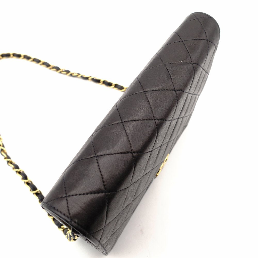 CHANEL Matelassé Chain Shoulder Bag Single Black Lambskin Black Leather Vintage Gold Hardware 7-12-077