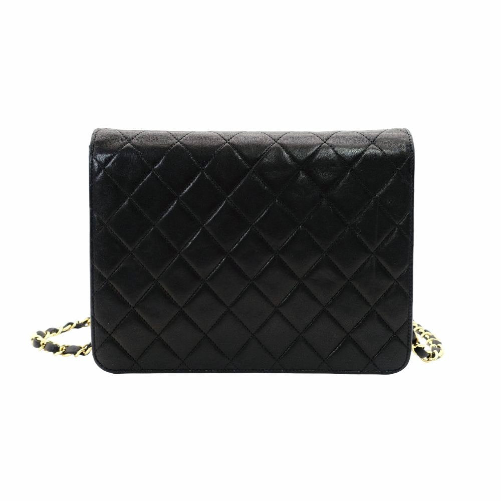 CHANEL Matelassé Chain Shoulder Bag Single Black Lambskin Black Leather Vintage Gold Hardware 7-12-077