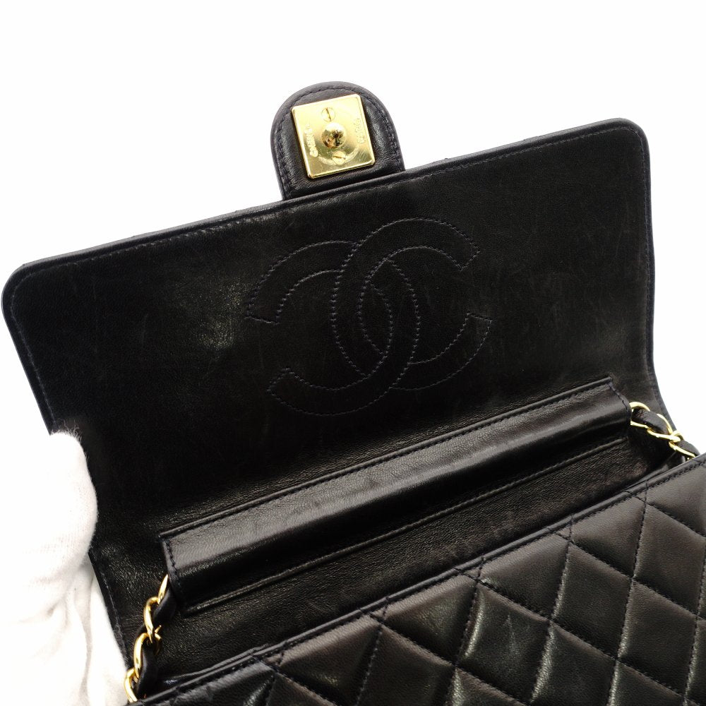 CHANEL Matelassé Chain Shoulder Bag Single Black Lambskin Black Leather Vintage Gold Hardware 7-12-077