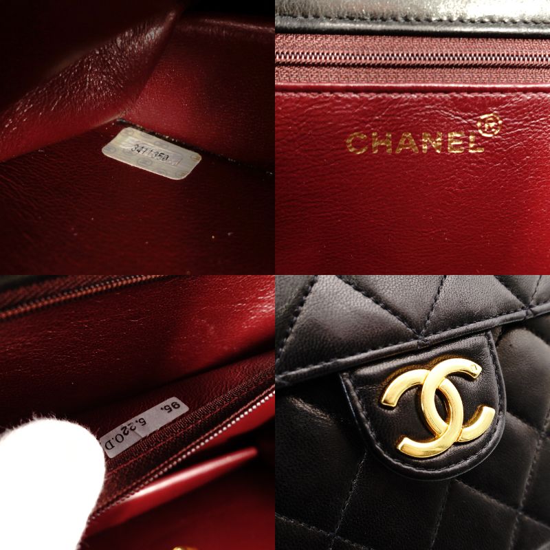 CHANEL Matelassé Chain Shoulder Bag Single Black Lambskin Black Leather Vintage Gold Hardware 7-12-077