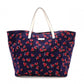 GUCCI Heartbeat Tote Bag, Canvas and Leather, Navy, Heart-Patterned Shoulder Bag