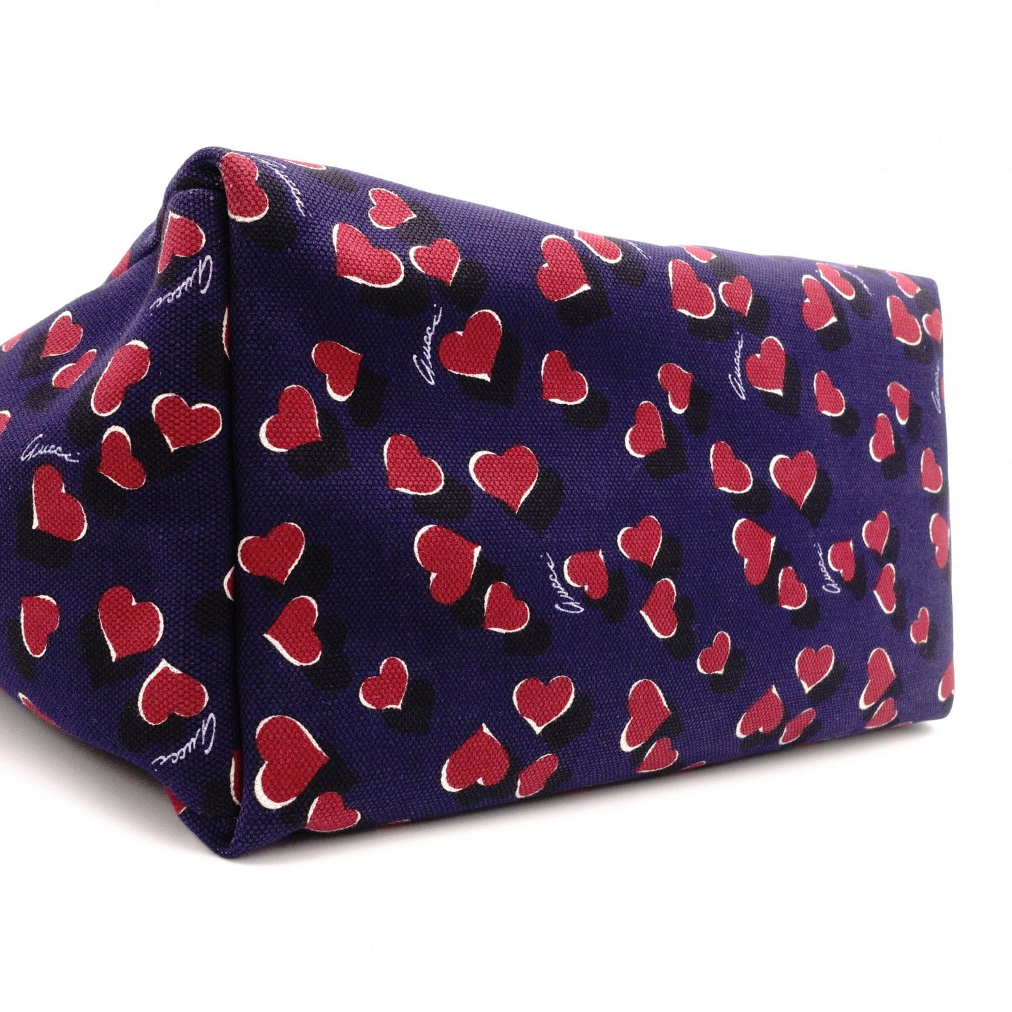 GUCCI Heartbeat Tote Bag, Canvas and Leather, Navy, Heart-Patterned Shoulder Bag