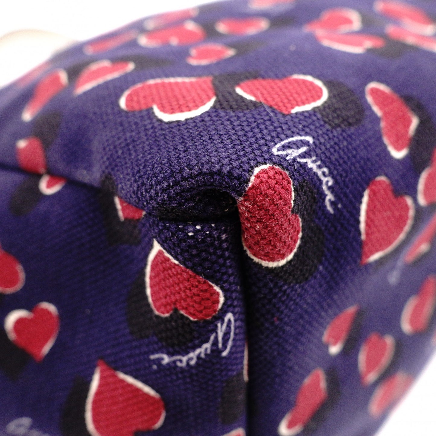 GUCCI Heartbeat Tote Bag, Canvas and Leather, Navy, Heart-Patterned Shoulder Bag