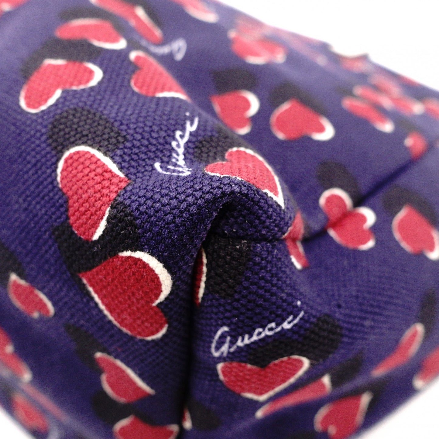 GUCCI Heartbeat Tote Bag, Canvas and Leather, Navy, Heart-Patterned Shoulder Bag