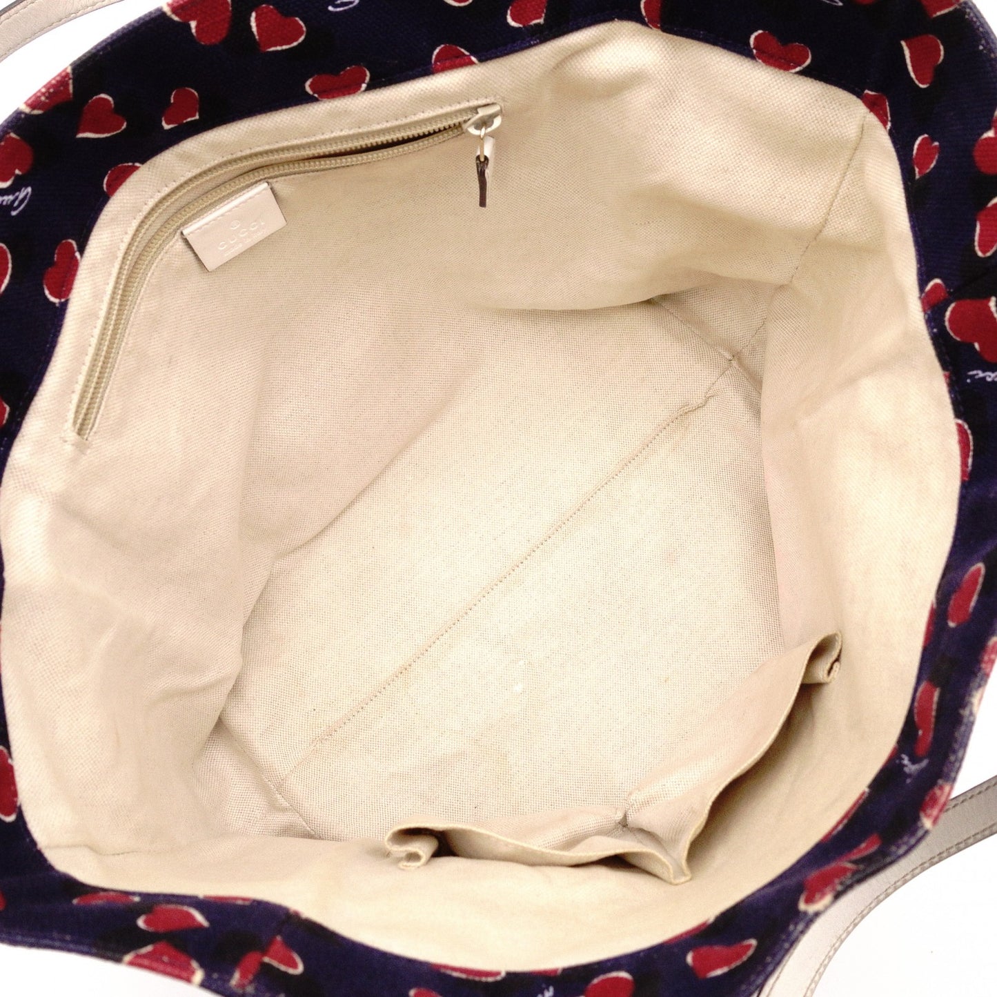 GUCCI Heartbeat Tote Bag, Canvas and Leather, Navy, Heart-Patterned Shoulder Bag