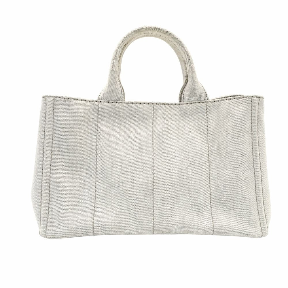 PRADA Canapa Tote Canvas Medium Handbag Gray Denim 2-Way Shoulder 7-11-277