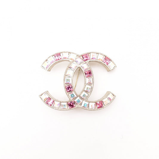 CHANEL Coco Mark Brooch Metal Silver Rhinestone